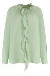 Victoria Beckham Ruffled Crepe De Chine Shirt In Green