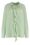 Victoria Beckham Ruffled Front Lightweight Fabric Long Sleeves In Green