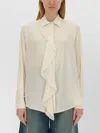 Victoria Beckham Silk Shirt With Collar And Ruffle Detail In Neutral