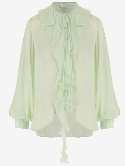 Victoria Beckham Romantic Semi-sheer Ruffled Shirt In Green