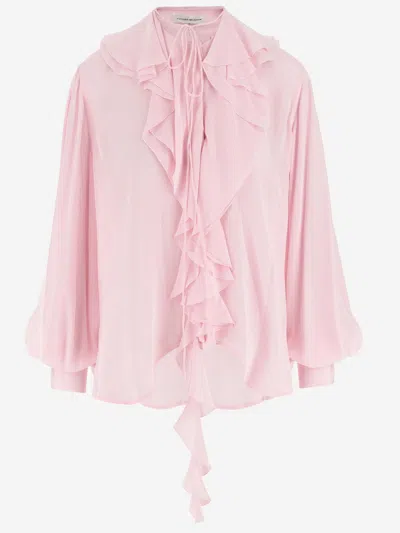 Victoria Beckham Silk Shirt With Ruffles In Pink