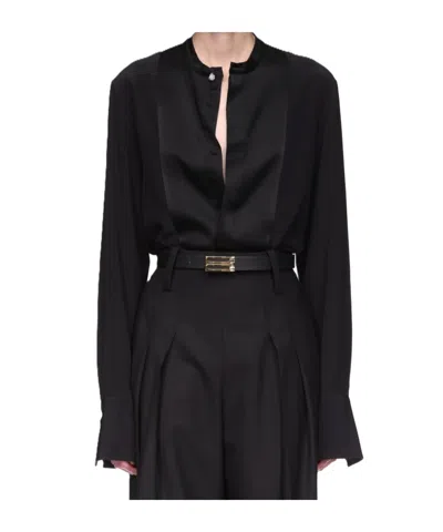 Victoria Beckham Silk Shirt With Satin Plastron In Black