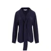 Victoria Beckham Silk Shirt With Tie Detail In Blue