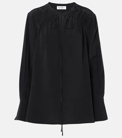 Victoria Beckham Gather Detail Tie Blouse With Gathered Shoulders In Black
