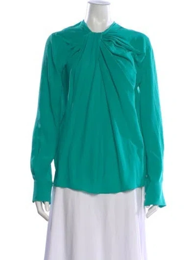 Pre-owned Victoria Beckham Silk Tie Neck Blouse In Green