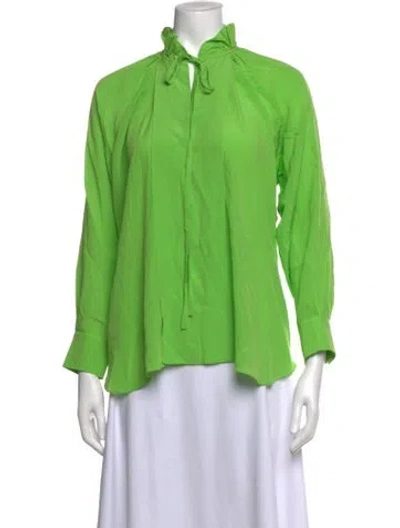Pre-owned Victoria Beckham Silk Tie Neck Blouse In Green