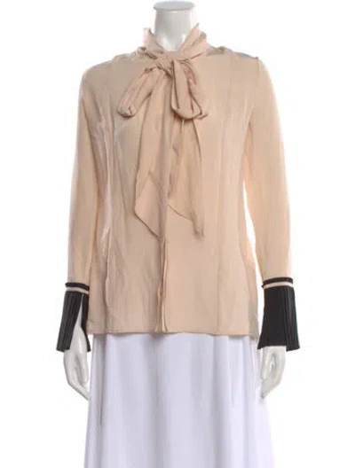 Pre-owned Victoria Beckham Silk Tie Neck Blouse In Neutral