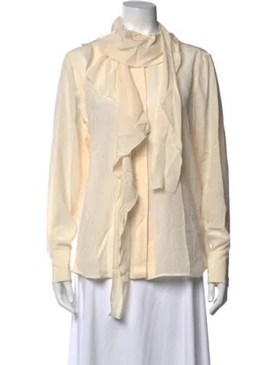 Pre-owned Victoria Beckham Silk Tie Neck Blouse In Neutrals