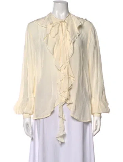 Pre-owned Victoria Beckham Silk Tie Neck Blouse In Neutrals