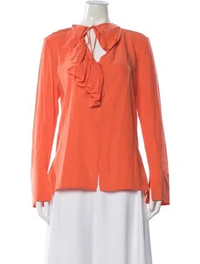 Pre-owned Victoria Beckham Silk Tie Neck Blouse In Orange
