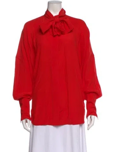 Pre-owned Victoria Beckham Silk Tie Neck Blouse In Red