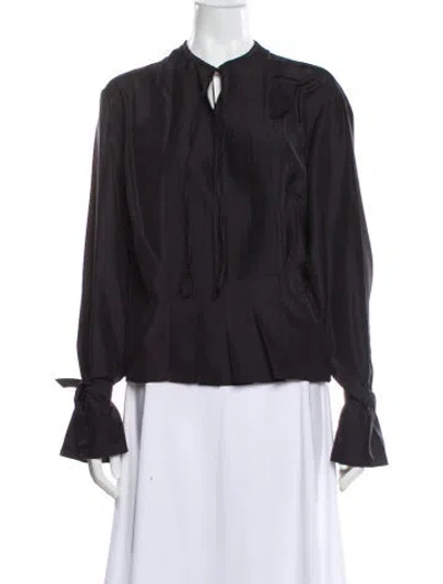 Pre-owned Victoria Beckham Silk Tie Neck Blouse W/ Tags In Blue
