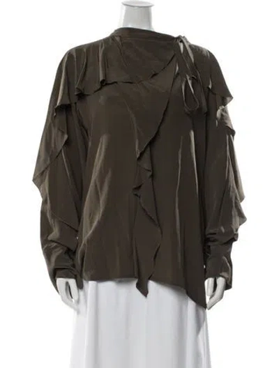 Pre-owned Victoria Beckham Silk Tie Neck Blouse W/ Tags In Green