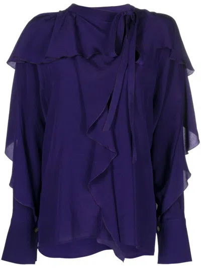 Victoria Beckham V-neck Ruffled Silk Blouse In Purple