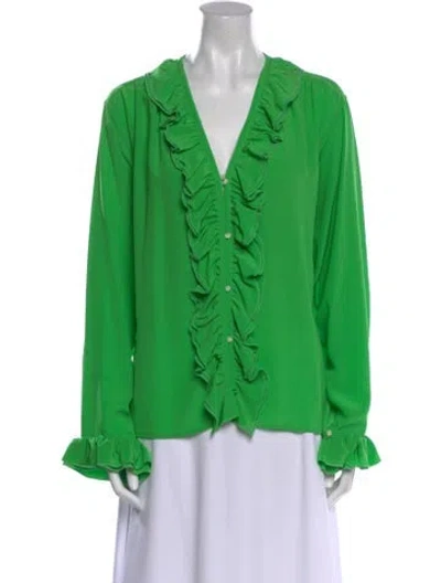 Pre-owned Victoria Beckham Silk V-neck Blouse In Green
