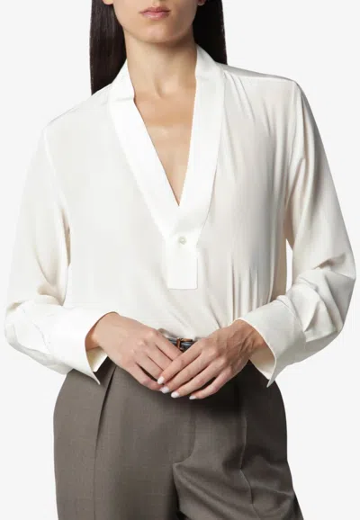 Victoria Beckham Ivory Silk V-neck Blouse In White