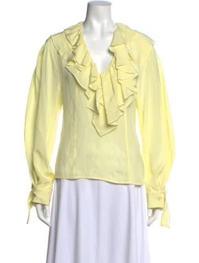 Pre-owned Victoria Beckham Silk V-neck Blouse In Yellow