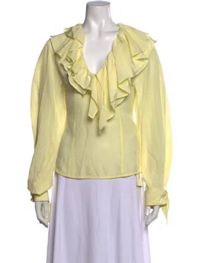 Pre-owned Victoria Beckham Silk V-neck Blouse In Yellow