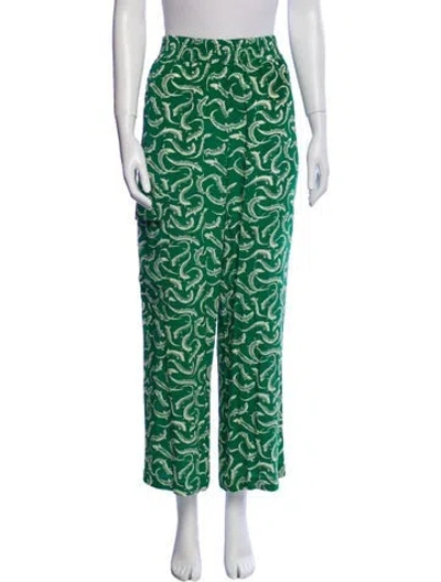 Pre-owned Victoria Beckham Silk Wide Leg Pants In Green