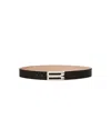 Victoria Beckham Silver Buckle Jumbo Dorian Belt In Black Grained Leather In Black