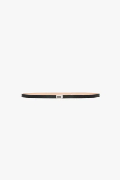 Victoria Beckham Silver Buckle Micro Dorian Belt In Black Grained Leather