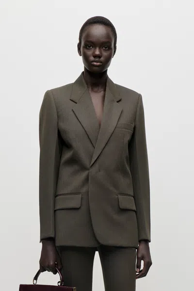 Victoria Beckham Single Breasted Jacket In Green In Brown