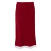 Victoria Beckham Red Lace Trim Slip Midi Skirt In Red
