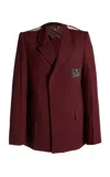Victoria Beckham Slash-cutout Wool Suiting Blazer In Burgundy