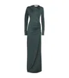 Victoria Beckham Slash-neck Long-sleeve Gown In Green