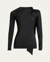 Victoria Beckham Asymmetric Cut Out Crewneck Top In Black