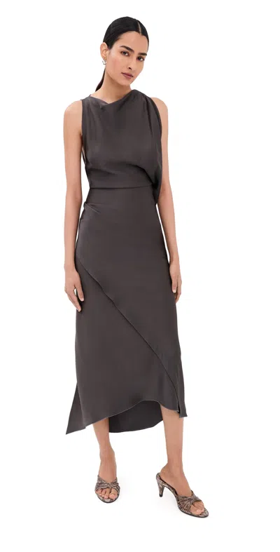 Victoria Beckham Posy Draped Gathered Crepe Satin Gown In Black