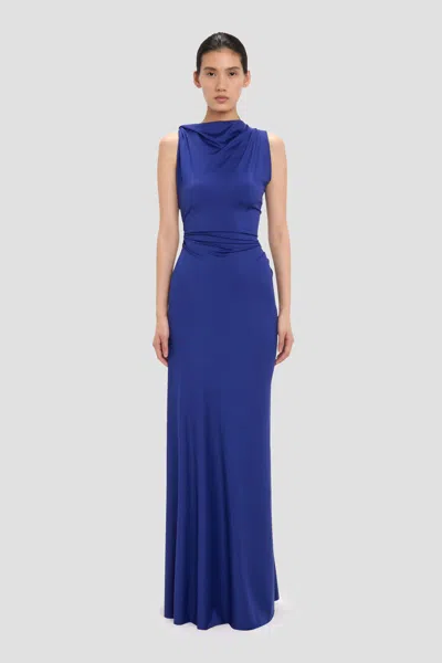 Victoria Beckham Sleeveless Draped Gown In Bright Indigo In Blue