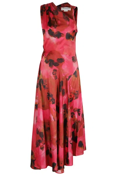 Victoria Beckham Sleeveless Draped Midi Dress In Red