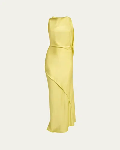 Victoria Beckham Sleeveless Draped Satin Gown In Yellow