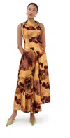Victoria Beckham Sleeveless Draped Silk Midi Dress Amber