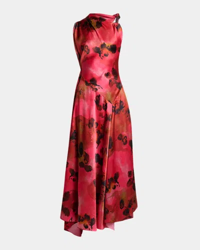 VICTORIA BECKHAM SLEEVELESS DRAPED SILK MIDI DRESS