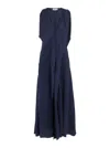 Victoria Beckham Blue Sleeveless Long Dress With V Neck In Fabric Woman