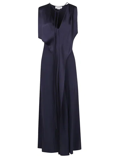 Victoria Beckham Sleeveless Draped V-neck Midi In Blue