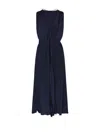 Victoria Beckham Draped V-neck Midi Dress With Asymmetric Hem In Blue