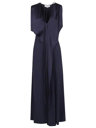 Victoria Beckham Sleeveless Draped V-neck Midi Dress In Blue