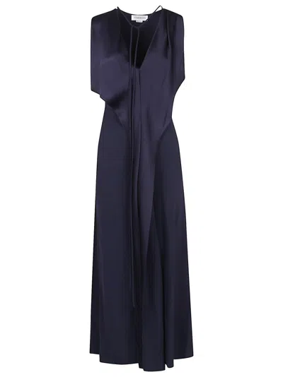 VICTORIA BECKHAM SLEEVELESS DRAPED V-NECK MIDI DRESS