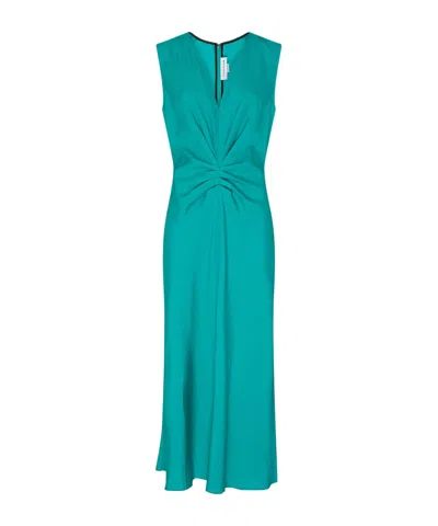 Victoria Beckham Sleeveless Gathered Waist Midi Dress In Blue