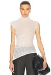 Victoria Beckham High Neck White Top In Semi-transparent Ribbed Knit In White
