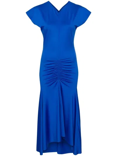 Victoria Beckham Sleeveless Rouched Jersey Dress In Blue