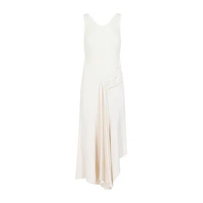 Victoria Beckham Sleeveless Tie Detail Cream Viscose Midi Dress In White