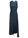 Victoria Beckham Womens Dark Teal Twist Asymmetric-hem Woven Midi Dress In Blue