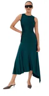 Victoria Beckham Womens Dark Teal Twist Asymmetric-hem Woven Midi Dress In Green