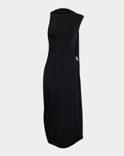 Victoria Beckham Sleeveless Twisted Drape Backless Midi Dress In Black