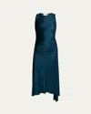Victoria Beckham Womens Dark Teal Twist Asymmetric-hem Woven Midi Dress In Blue