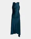 Victoria Beckham Womens Dark Teal Twist Asymmetric-hem Woven Midi Dress In Green